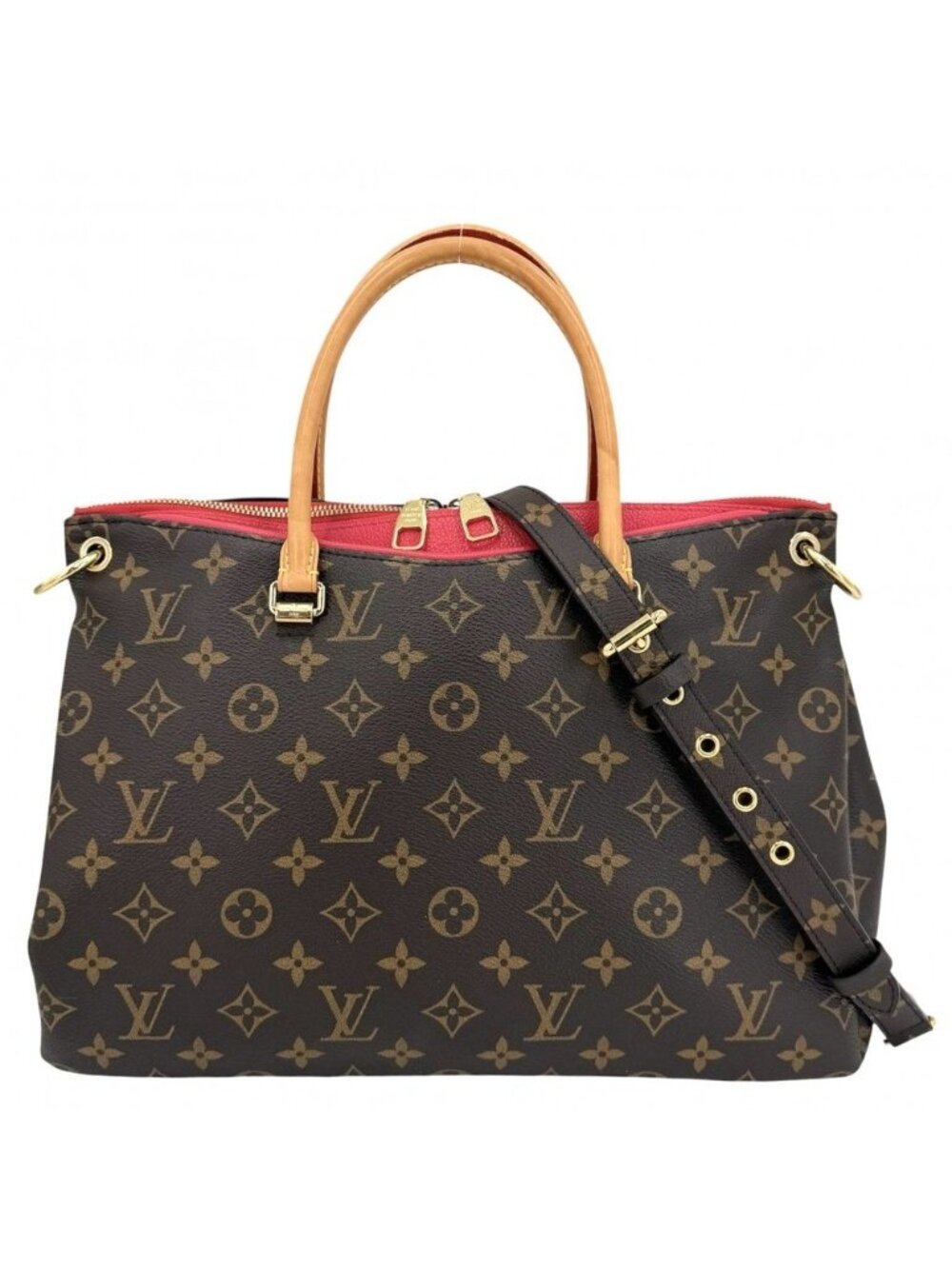 Louis Vuitton 2-Way Monogram Pallas Shoulder Bag Brown Red Gold